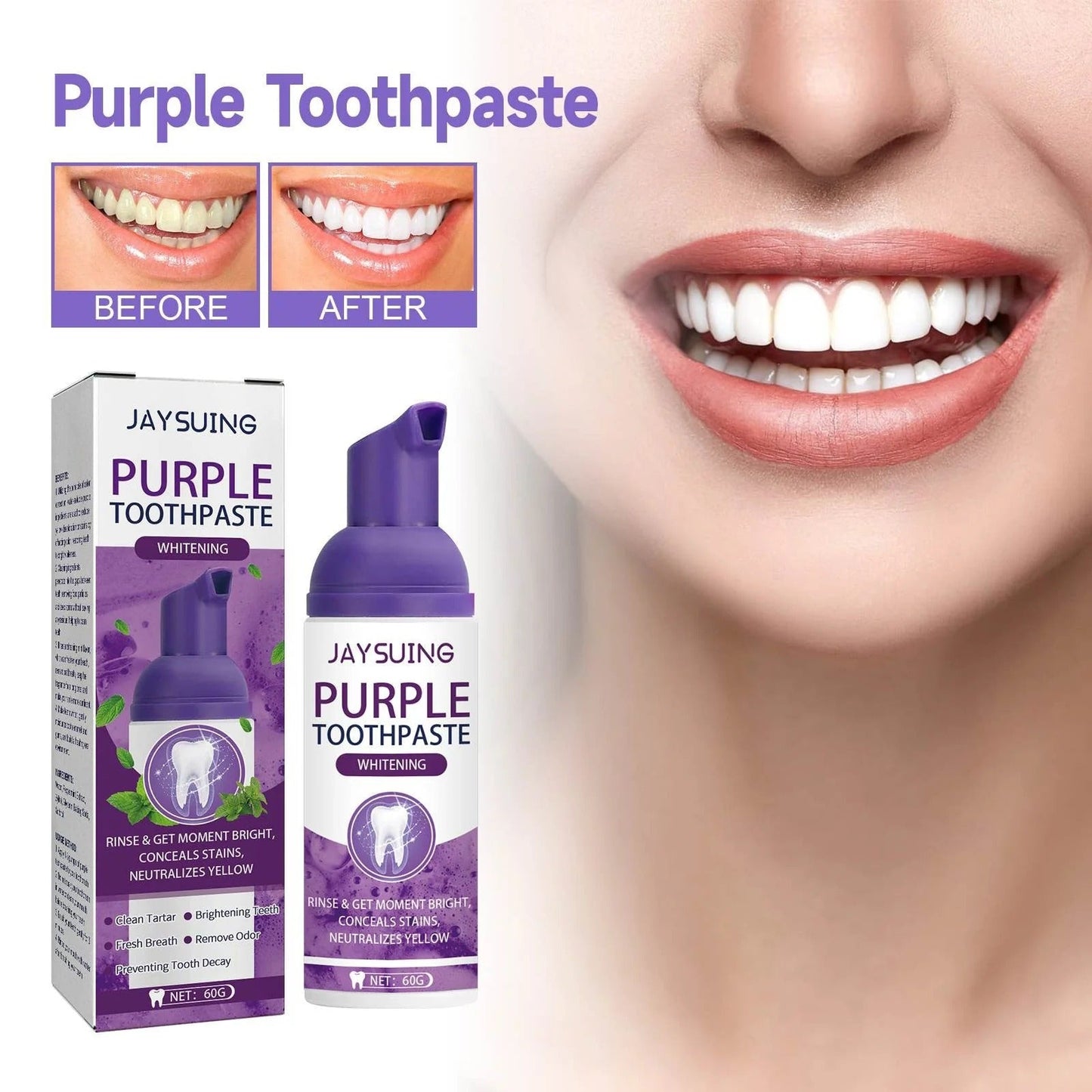 Purple Teeth Whitening Toothpaste | Coffee & Tea Stain Remover — Free Shipping KSA